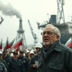 Demonstráció a Gdański Lenin Hajógyárban, szakszervezeti aktivisták.