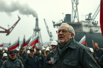 Demonstráció a Gdański Lenin Hajógyárban, szakszervezeti aktivisták.