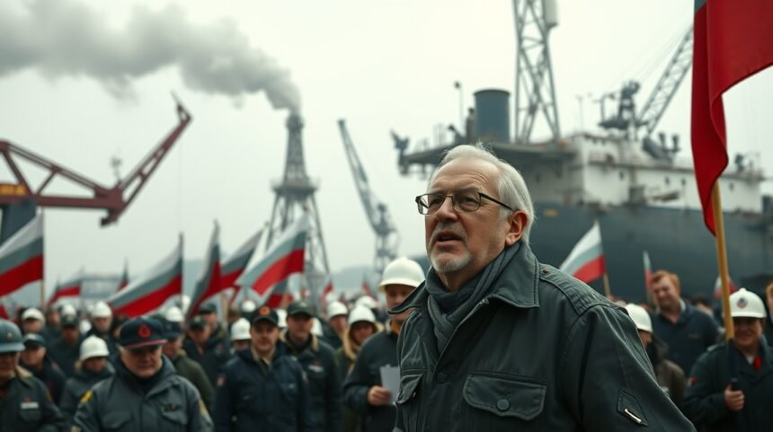 Demonstráció a Gdański Lenin Hajógyárban, szakszervezeti aktivisták.