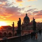 A Károly híd szentjei naplementében, Prágában