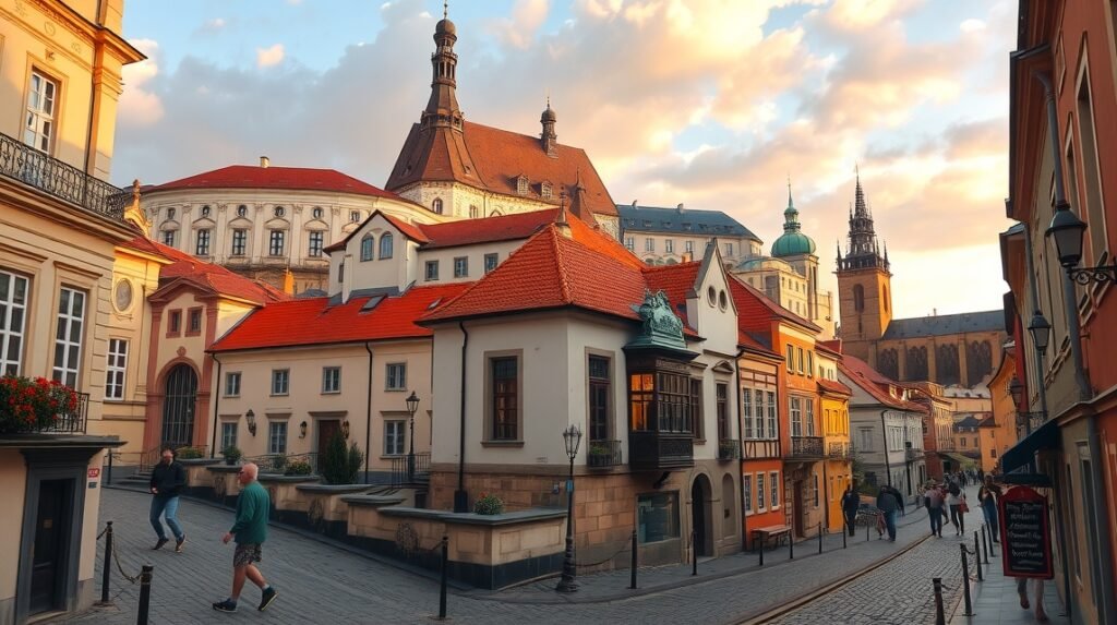 Prága történelmi Arany utcácska macskakövekkel és régi házakkal