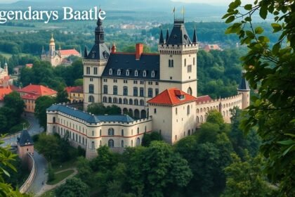 Vyšehrad vára panorámája Prágából, közel a zöld területekhez.