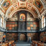 A Strahov-kolostor könyvtára barokk freskókkal és régiségekkel.