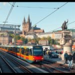 Prága siklója és városi közlekedés látképe