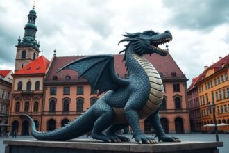 Brnói sárkány a Régi Városházánál, Brno, Csehország