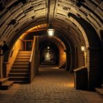 A Zelný trh földalatti labirintusának sötét alagútja Brnóban.