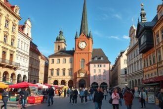 Szabadság tér, Brno nyüzsgő városi élet és piac