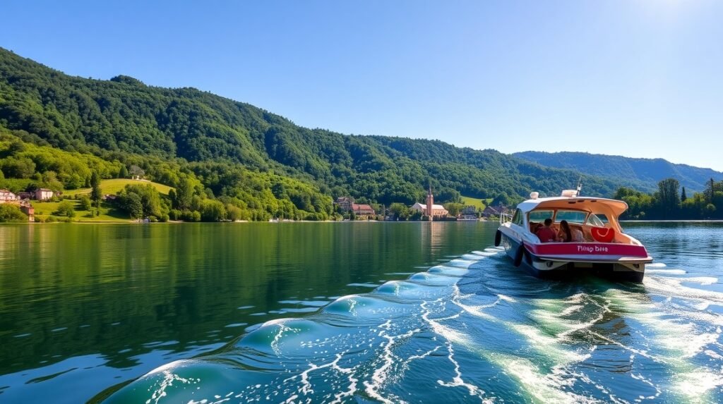 Hajókázás a Brnói-víztározón, festői táj és zöld dombok