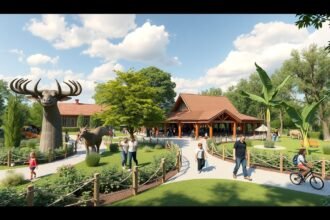 A Brnói Állatkert látképe, gyermekek és családok szórakozóhelye.