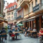 Kávézók és teraszok Brno macskaköves utcájában