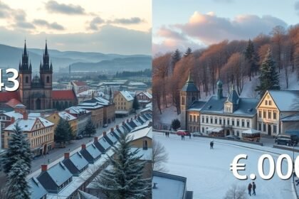 Téli városkép Krakkóban és Zakopanében, hóval borított táj.