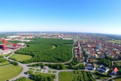 Kilátás az Ostrava városára a Bolt Tower tetejéről