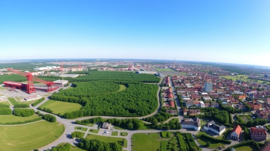 Kilátás az Ostrava városára a Bolt Tower tetejéről