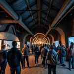 Látogatók a Michal bányai kiállításon Ostravában, Csehországban.