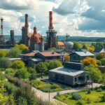 Ostrava ipari területe átalakulás előtt és után, zöld oázis.