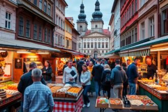Ostravai gasztronómiai piacon helyi ételek és sörök bemutatása