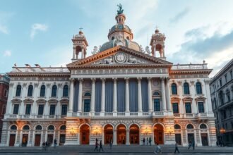 A La Fenice Operaház gyönyörű homlokzata Velencében, Olaszországban.
