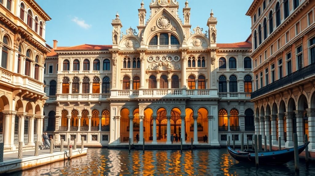 Ca’ d’Oro palota Velencében, gótikus homlokzatával és Canal Grande panorámájával.