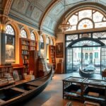 A Libreria Acqua Alta könyvesbolt belső nézete Velencében.