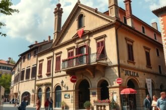 Júlia háza Veronában, romantikus erkély és hangulatos belső udvar