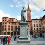 Dante szobra a Piazza dei Signori téren Veronában, Olaszországban.