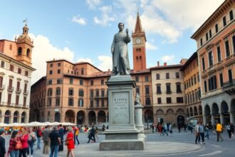 Dante szobra a Piazza dei Signori téren Veronában, Olaszországban.