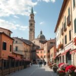 Verona utcája virágokkal és történelmi épületekkel.
