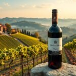 Amarone bor a Valpolicella borvidéken, Verona tájképe háttérben.