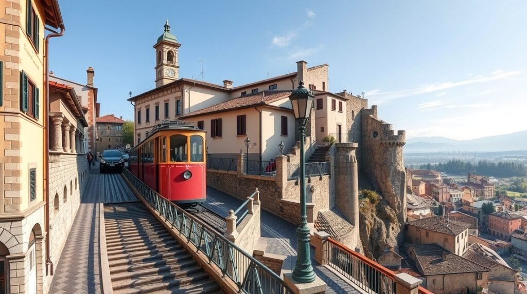 Bergamo Città Alta sikló vezet a Felsővárosba lenyűgöző panorámával