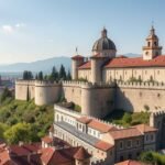 A Bergamo-i Velencei falak panorámája Città Alta városrészben.