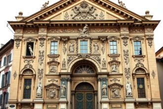 A Colleoni-kápolna díszes homlokzata Bergamóban, Olaszországban.