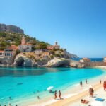 Gyönyörű tengerparti táj Mallorcán napfényben