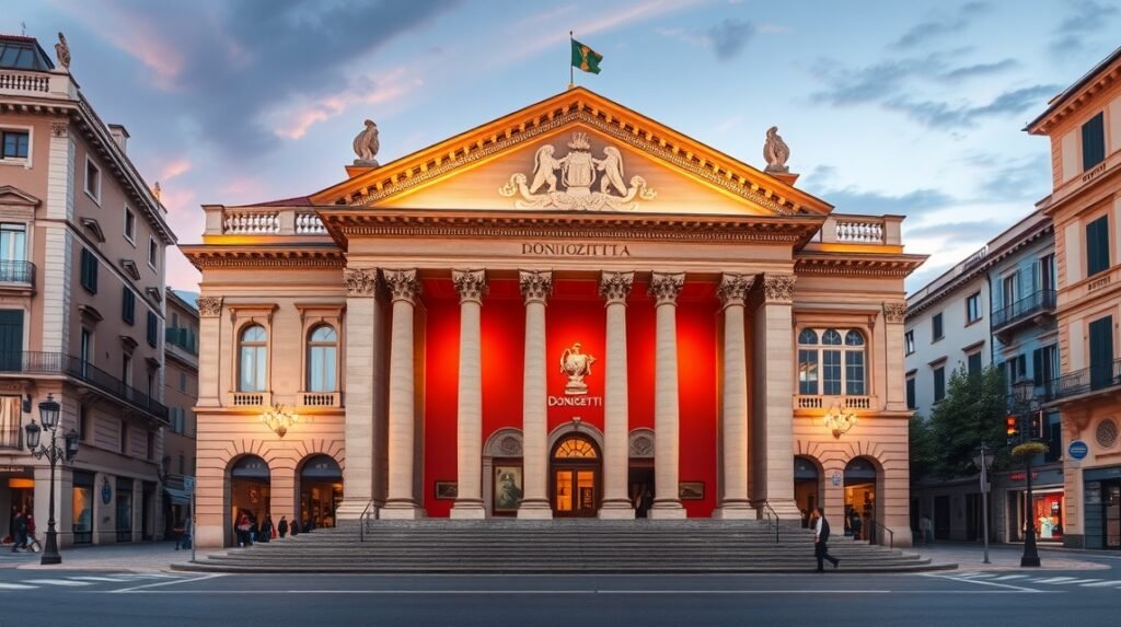 A Donizetti Színház épülete Bergamóban, Olaszországban, barokk stílusban.