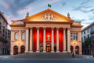 A Donizetti Színház épülete Bergamóban, Olaszországban, barokk stílusban.