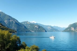 Iseo-tó és a környező hegyek panorámája hajóval.
