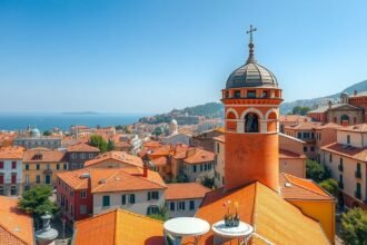 Panoráma Genova városáról a Spianata Castelletto kilátóról.