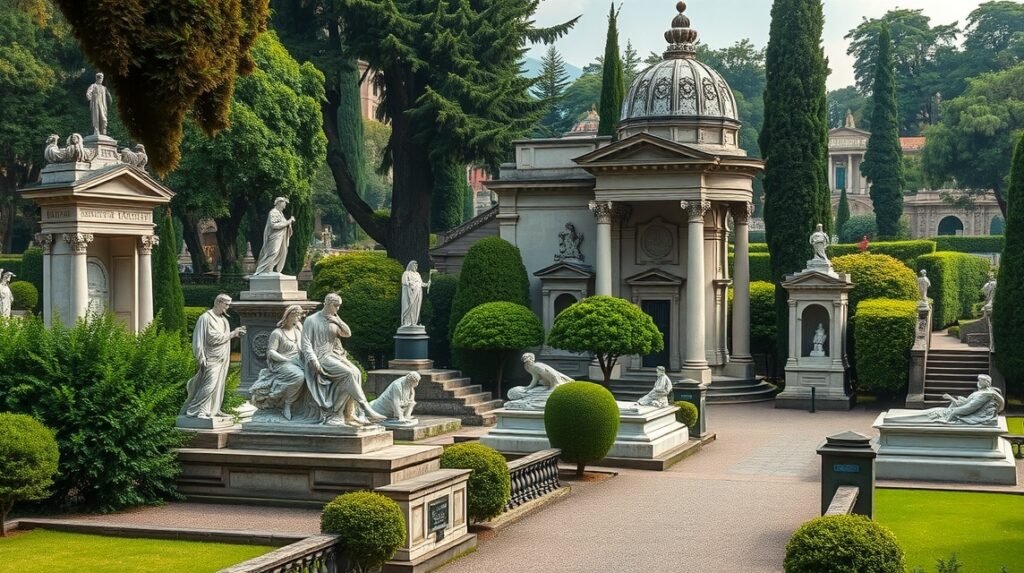 Staglieno monumentális temető szobrok és síremlékek Genovában