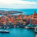 Genova városának panorámaképe a tengerparton