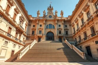 Palazzo Madama impozáns lépcsőháza Torinóban