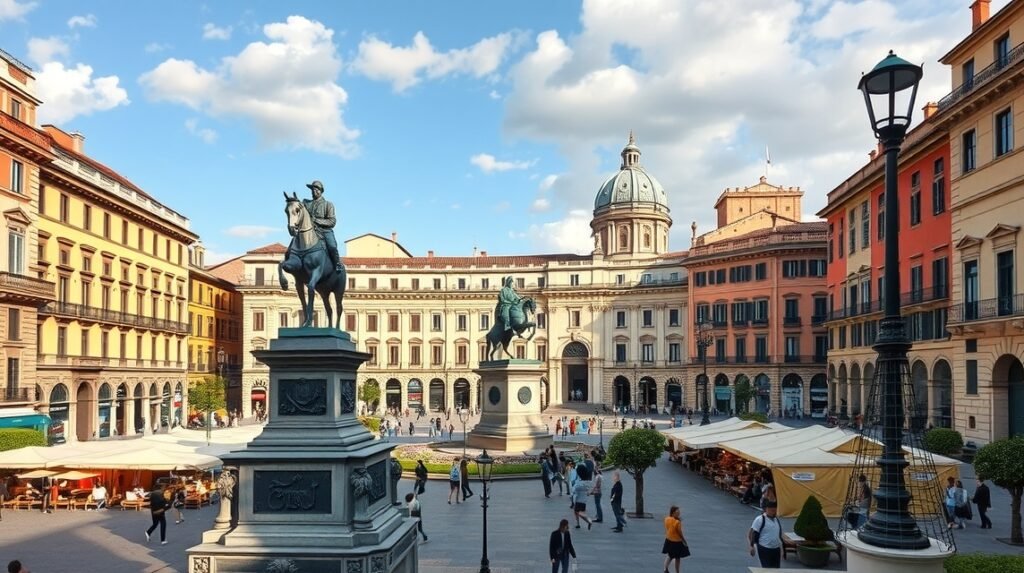Piazza San Carlo elegáns barokk palotákkal Torinóban