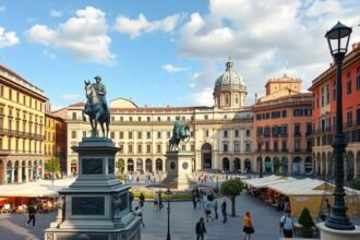 Piazza San Carlo elegáns barokk palotákkal Torinóban