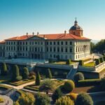 Villa della Regina panorámája Torinóból, barokk stílusban készült épület és kertek.