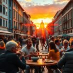 Torino esti aperitivo a naplementében, ízek és emberek összejöveteleként