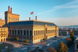 Torinói Fiat gyár és a Lingotto tetőpályája városképe.