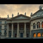 A Bologna Archiginnasio és a barokk Teatro Anatomico épületének részlete.