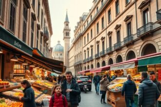 Bologna Quadrilatero piac, friss ételek és helyi specialitások