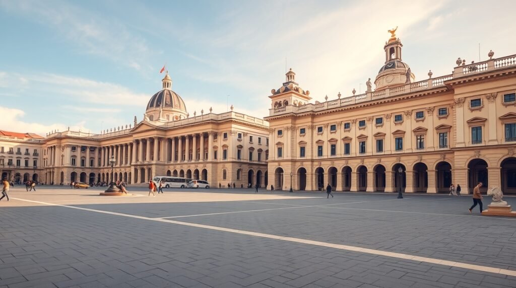 A monumentális Királyi Palota Nápolyban, a Piazza del Plebiscito terén.