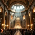 Nápolyi Dóm belső terének fénye és zarándokai
