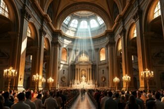 Nápolyi Dóm belső terének fénye és zarándokai