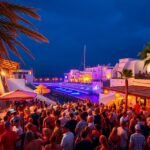 Ibiza klub éjszakai buli élettel teli tömeggel
